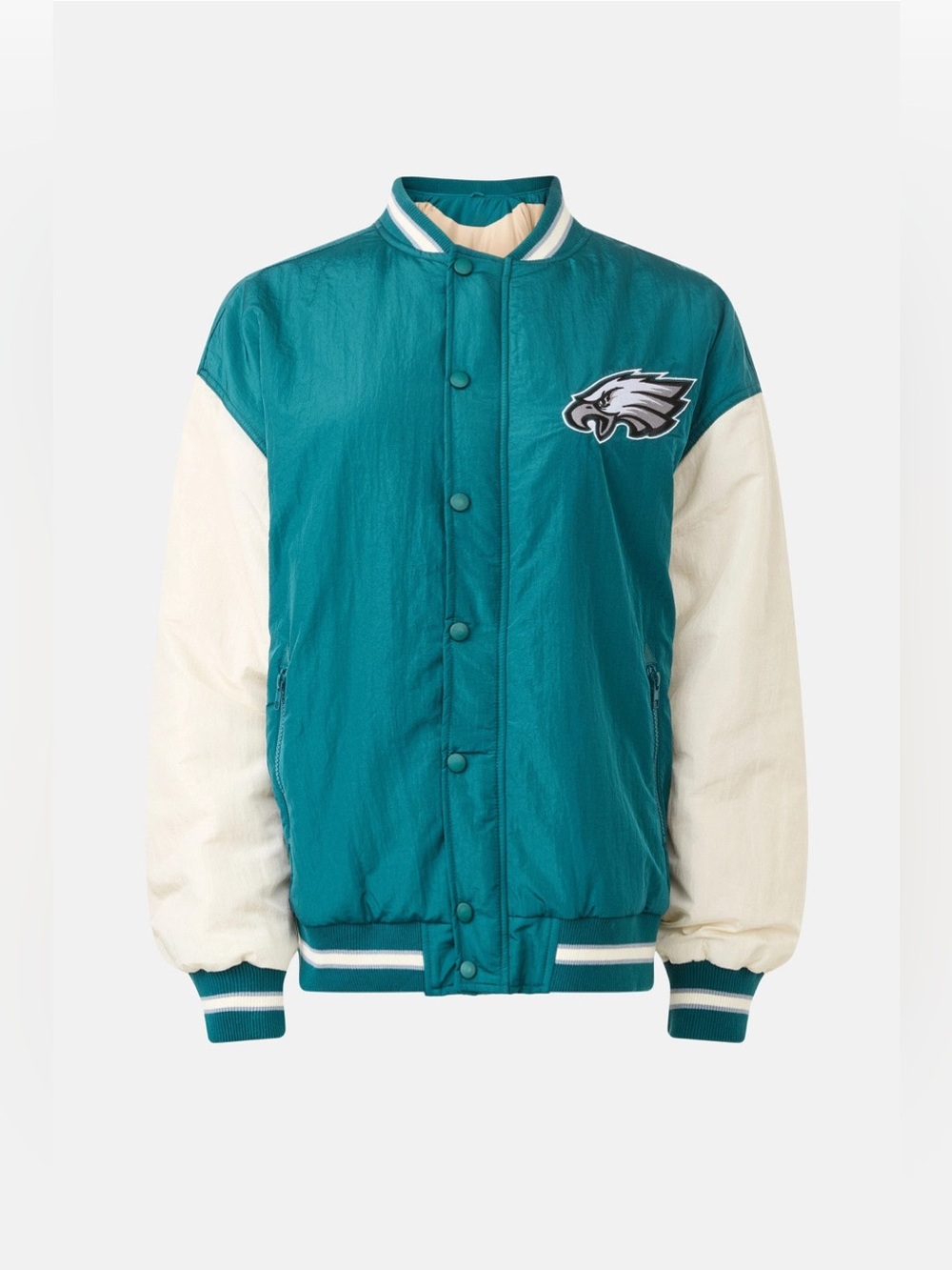 New! Terez  EAGLES Bomber Varsity Jacket 🦅🏈 Large Eagles Midnight Green + Sugar - Picture 12 of 12